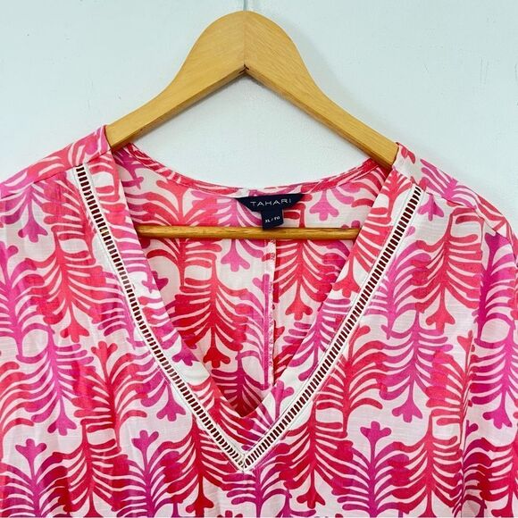 Tahari Pink & White Pattern V-Neck Tunic Beach Swim Cover Up - Picture 5 of 8